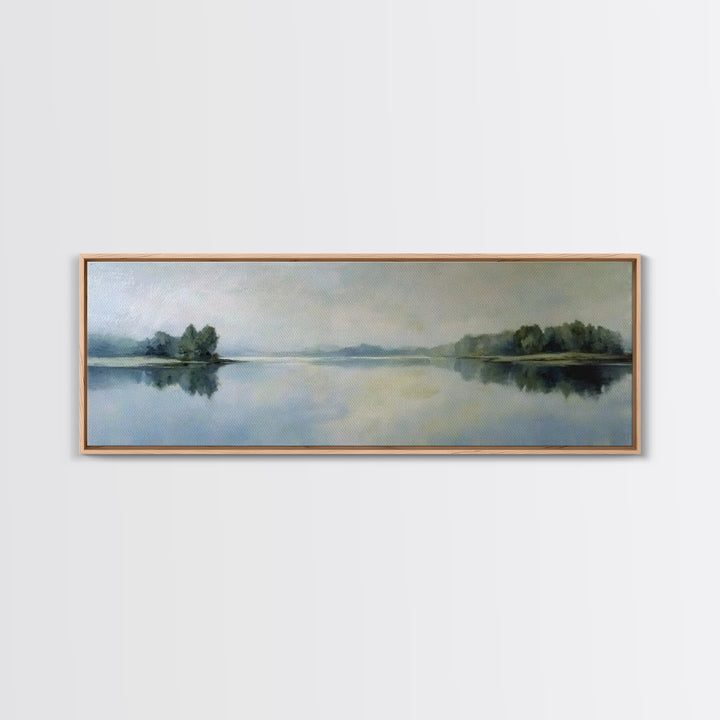 Serene Lake with Pale Morning Reflection Framed Canvas Print, Master Bedroom, Wedding Decor, Bedroom Decor, Fine Art, Sanctuary, MAS-3x1-47
