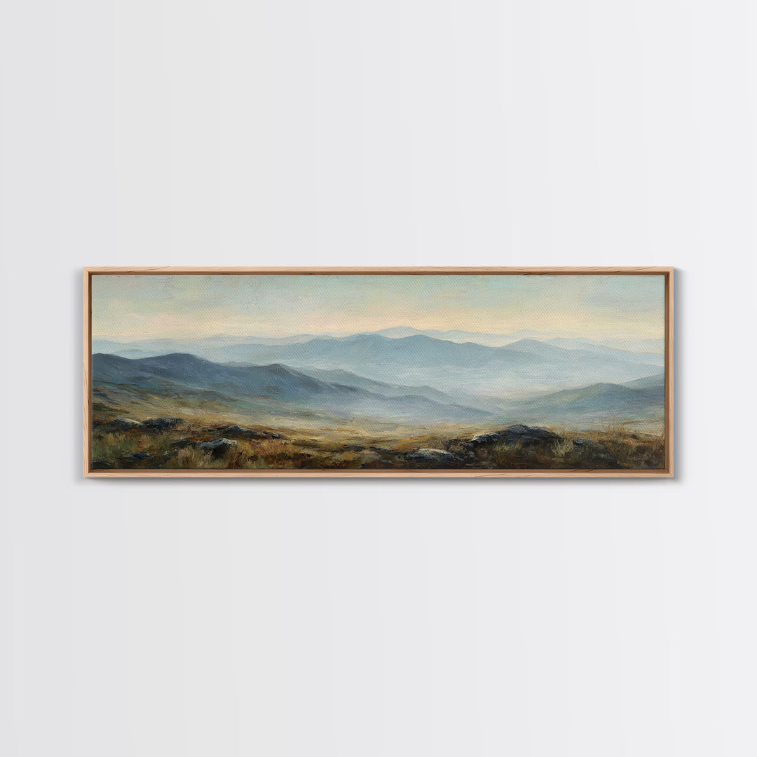 Soft Mountain Ridge Framed Canvas Print, Master Bedroom, Above Bed Wall Decor, Bedroom Decor, Oil Painting, Sanctuary, MAS-3x1-53