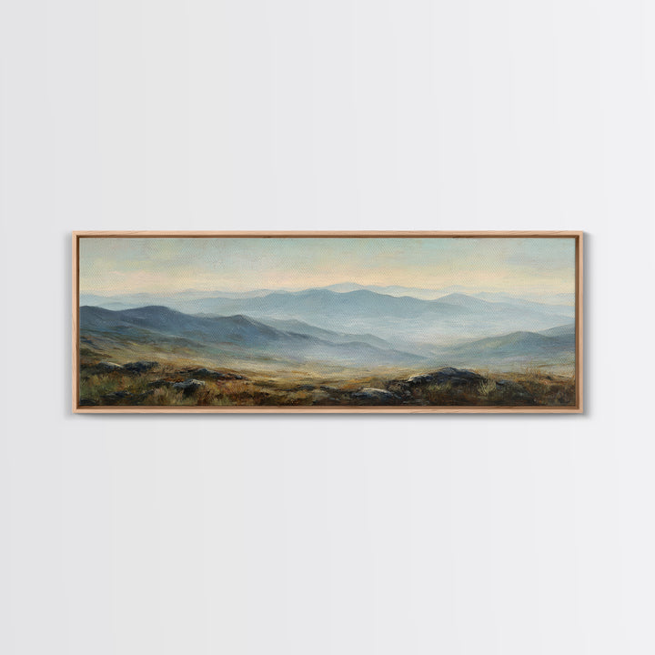 Soft Mountain Ridge Framed Canvas Print, Master Bedroom, Above Bed Wall Decor, Bedroom Decor, Oil Painting, Sanctuary, MAS-3x1-53