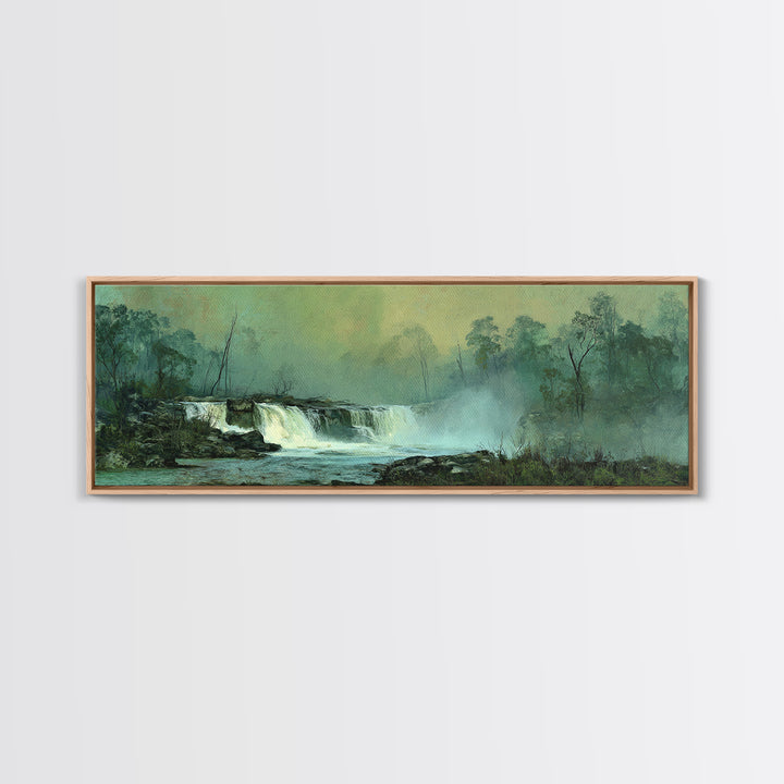 Peaceful Waterfall in Misty Green Forest Canvas Print, Master Bedroom, Printable Art, Bedroom Decor, Fine Art, Sanctuary, MAS-3x1-83