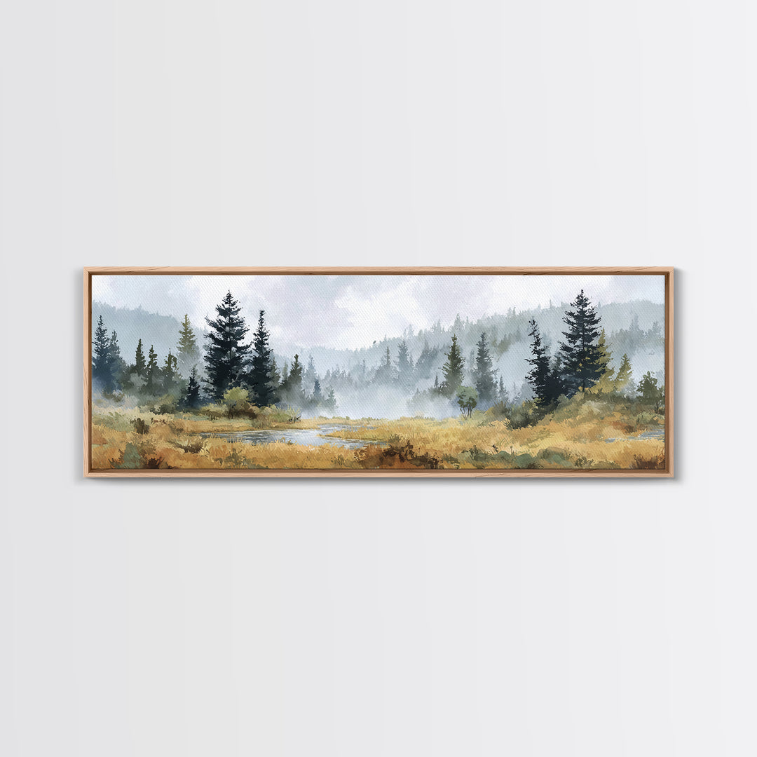 Calm Misty Forest Panorama Canvas Print, Master Bedroom, Wedding Decor, Bedroom Decor, Fine Art, Sanctuary, Rustic Home Decor, MAS-3x1-92