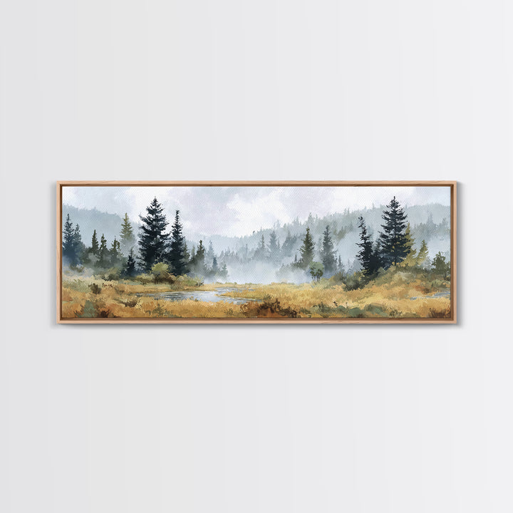 Calm Misty Forest Panorama Canvas Print, Master Bedroom, Wedding Decor, Bedroom Decor, Fine Art, Sanctuary, Rustic Home Decor, MAS-3x1-92