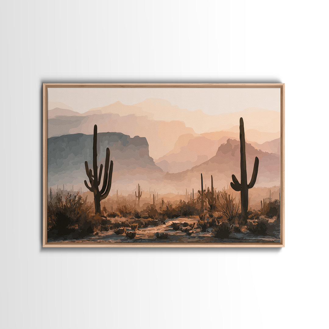 Quiet Desert Dusk Framed Canvas Print, Master Bedroom, Bedroom Wall Art, Bedroom Decor, Oil Painting, Sanctuary, Signs for Home, MAS-3x2-14
