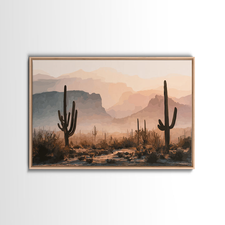 Quiet Desert Dusk Framed Canvas Print, Master Bedroom, Bedroom Wall Art, Bedroom Decor, Oil Painting, Sanctuary, Signs for Home, MAS-3x2-14