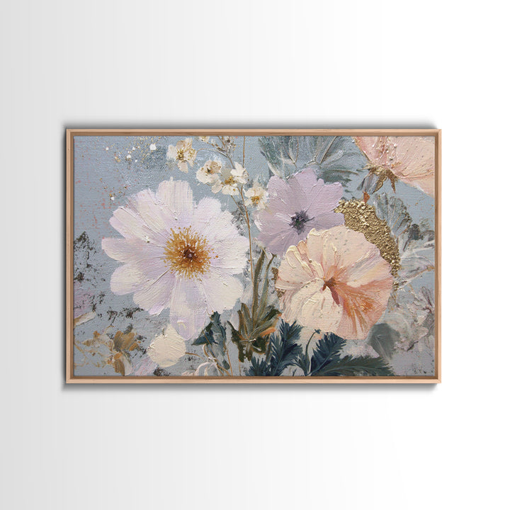 Night Garden with Pale Flowers and Stars Framed Canvas Print, Master Bedroom, Gallery Decor, Bedroom Decor, Fine Art, Sanctuary, MAS-3x2-27