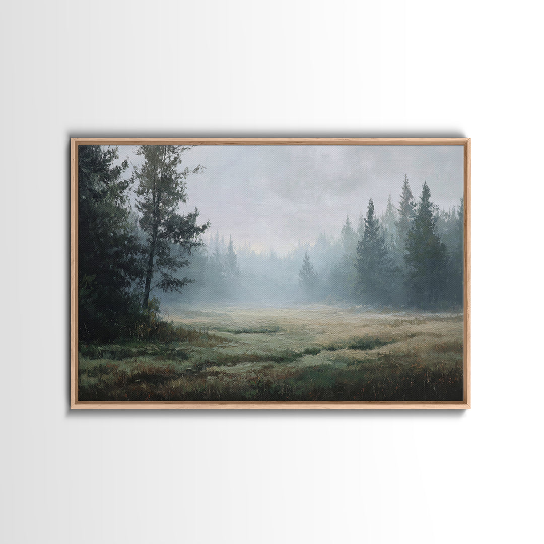 Calm Misty Forest Panorama Canvas Print, Master Bedroom, Above Bed Wall Decor, Bedroom Decor, Oil Painting, Sanctuary, MAS-3x2-32