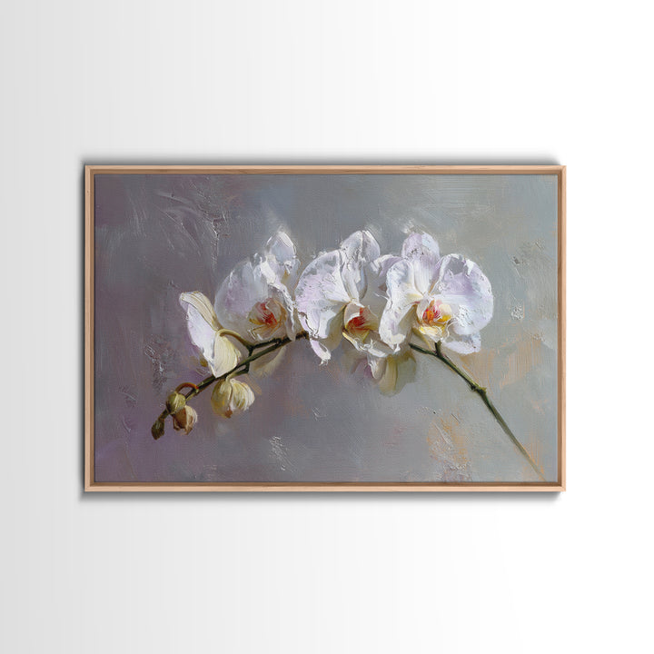 White Orchids Against Warm Gray Background Canvas Print, Master Bedroom, Over Bed Wall Art, Bedroom Decor, Oil Painting, MAS-3x2-37