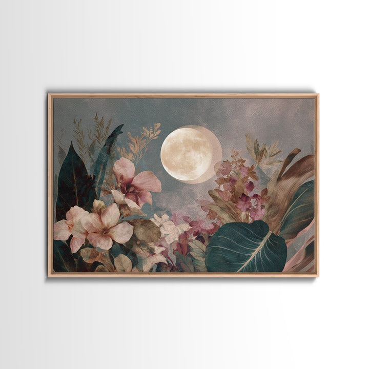 Dreamy Celestial Moon and Botanical Composition Canvas Print, Master Bedroom, Contemporary Art, Bedroom Decor, Sanctuary, MAS-3x2-39
