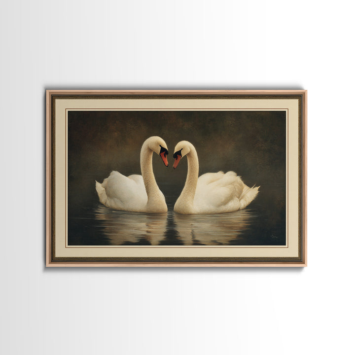 Romantic Swan Pair on Dark Water Canvas Print, Master Bedroom, Wall Decal, Bedroom Decor, Watercolor Art, Sanctuary, MAS-3x2-67