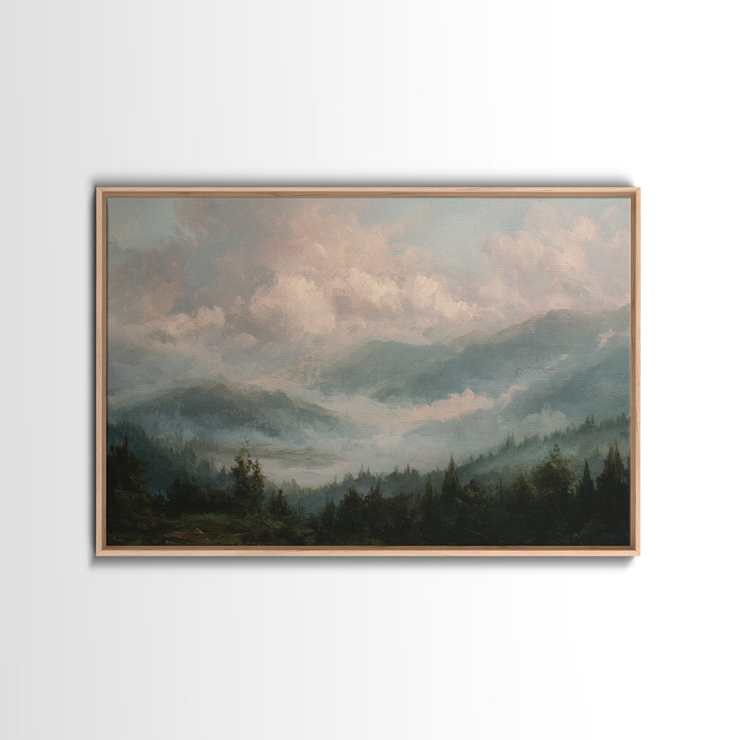 Blush and Taupe Cloudscape Framed Canvas Print, Master Bedroom, Over Bed Wall Art, Bedroom Decor, Oil Painting, Sanctuary, MAS-3x2-82