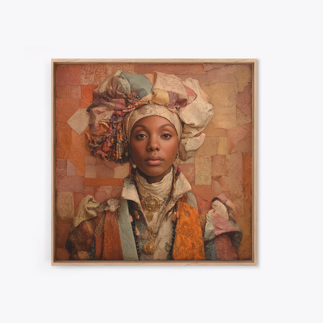 Ornate Portrait with Layered Textiles and Jewels Canvas Print, Maximalist Art, Home Decor, Living Room Decor, Fine Art, Maximal, MAX-1x1-4