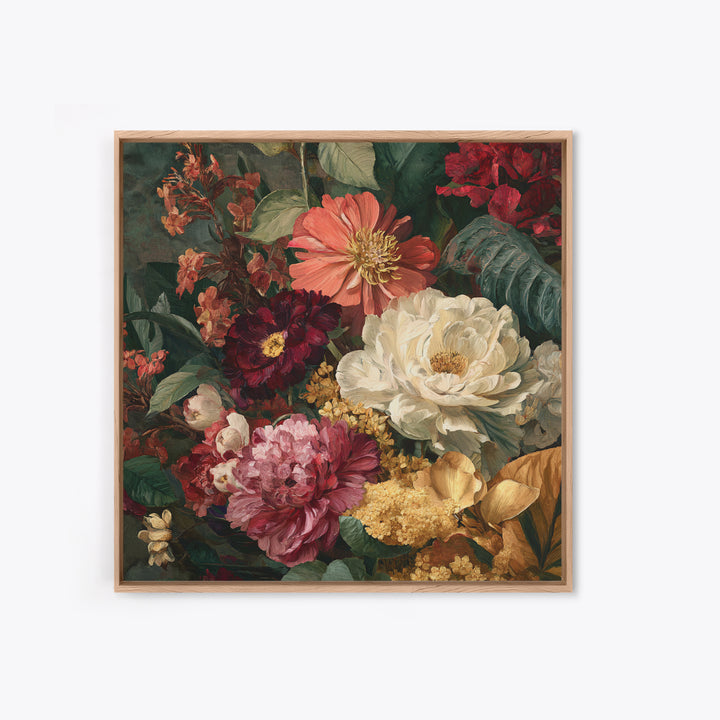 Crowded Botanical Tapestry Framed Canvas Print, Maximalist Art, Digital Print, Living Room Decor, Oil Painting, Maximal, MAX-1x1-7