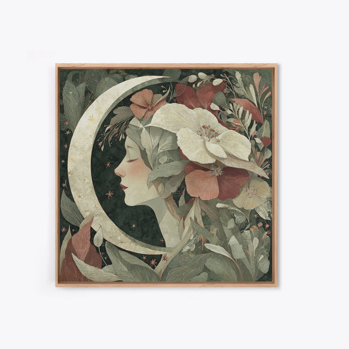 Patterned Moon Goddess Framed Canvas Print, Maximalist Art, Funky Wall Art, Living Room Decor, Fine Art, Maximal, MAX-1x1-72