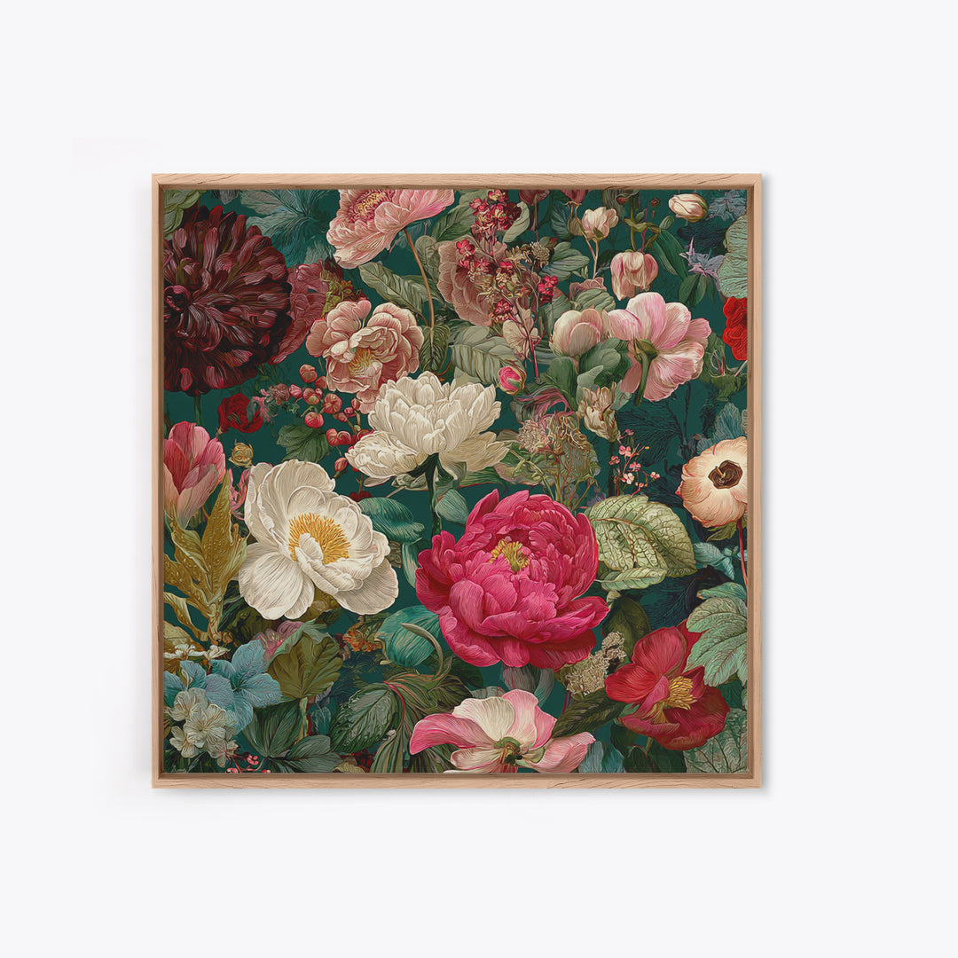 Crowded Botanical Tapestry Framed Canvas Print, Maximalist Art, Boho Decor, Living Room Decor, Fine Art, Maximal, Art Print, MAX-1x1-79