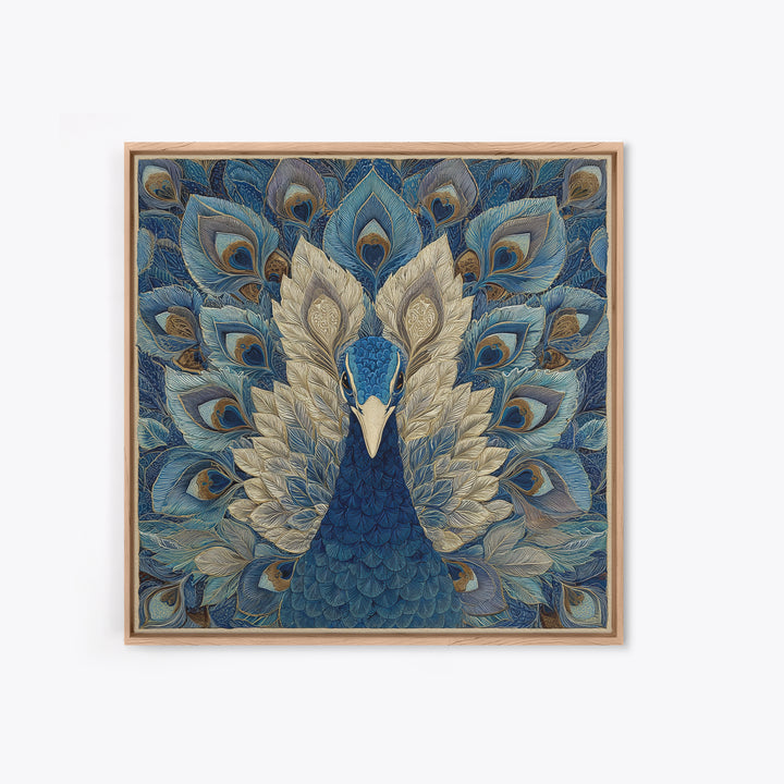 Dramatic Peacock with Oversized Feather Pattern Canvas Print, Maximalist Art, Fine Art Print, Living Room Decor, Maximal, MAX-1x1-80