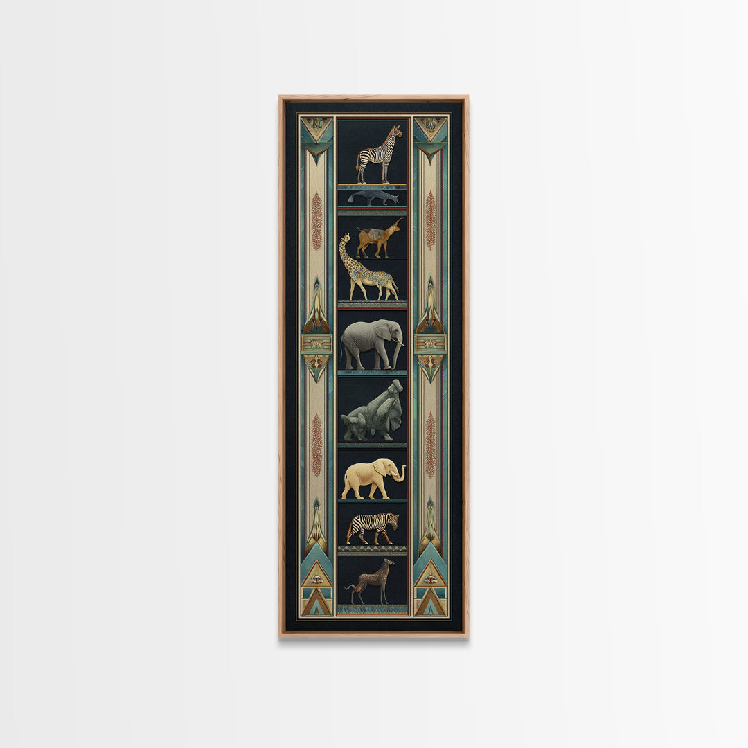 Folk Art Animal Parade Framed Canvas Print, Maximalist Art, Unique Wall Art, Living Room Decor, Oil Painting, Maximal, MAX-1x3-76