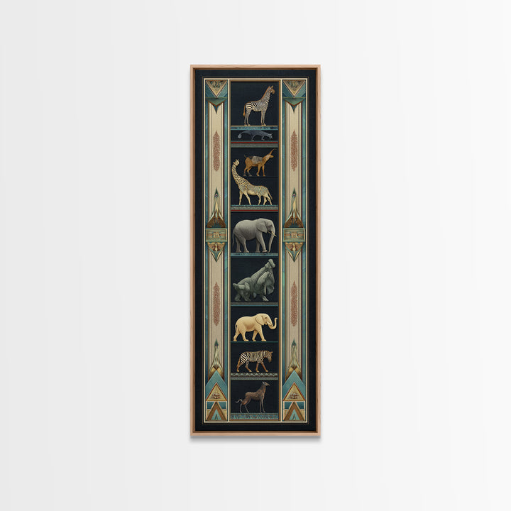 Folk Art Animal Parade Framed Canvas Print, Maximalist Art, Unique Wall Art, Living Room Decor, Oil Painting, Maximal, MAX-1x3-76