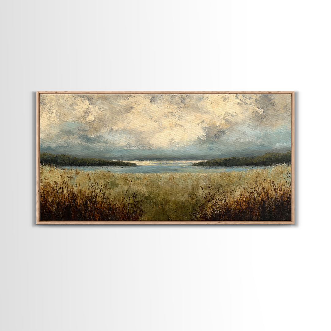 Eclectic Checkerboard Landscape Framed Canvas Print, Maximalist Art, Living Room Decor, Oil Painting, Maximal, MAX-2x1-1