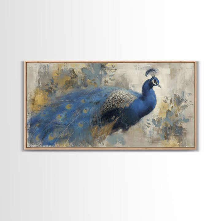 Dramatic Peacock with Oversized Feather Pattern Canvas Print, Maximalist Art, Modern Wall Art, Living Room Decor, Maximal, MAX-2x1-100