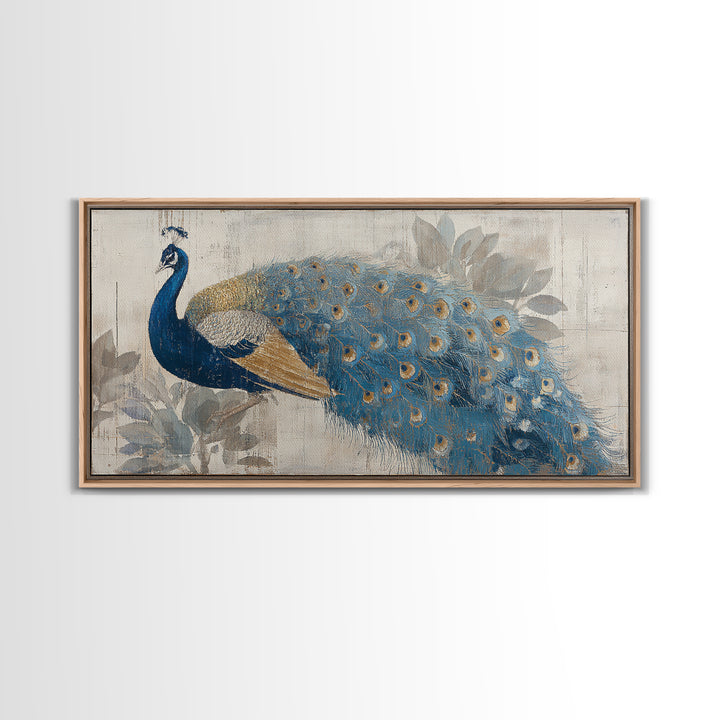 Dramatic Peacock with Oversized Feather Pattern Canvas Print, Maximalist Art, Contemporary Art, Living Room Decor, Maximal, MAX-2x1-28