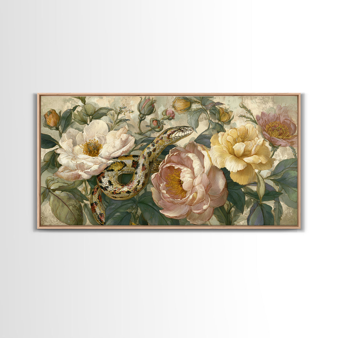 Highly Patterned Snake and Flower Composition Canvas Print, Maximalist Art, Living Room Decor, Maximal, Retro Wall Art, MAX-2x1-33