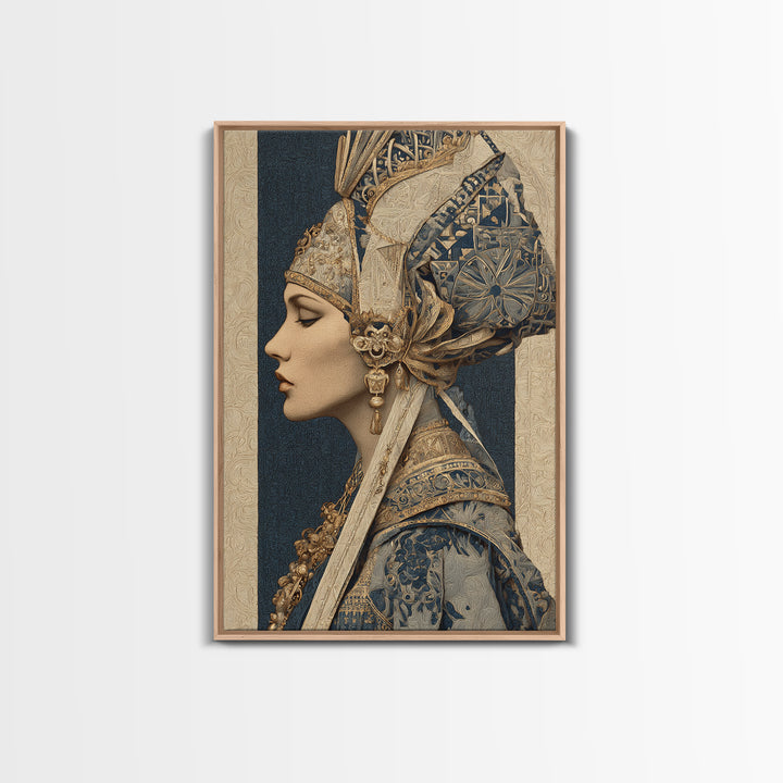 Ornate Portrait with Layered Textiles and Jewels Canvas Print, Maximalist Art, Printable Wall Art, Living Room Decor, Maximal, MAX-2x3-12