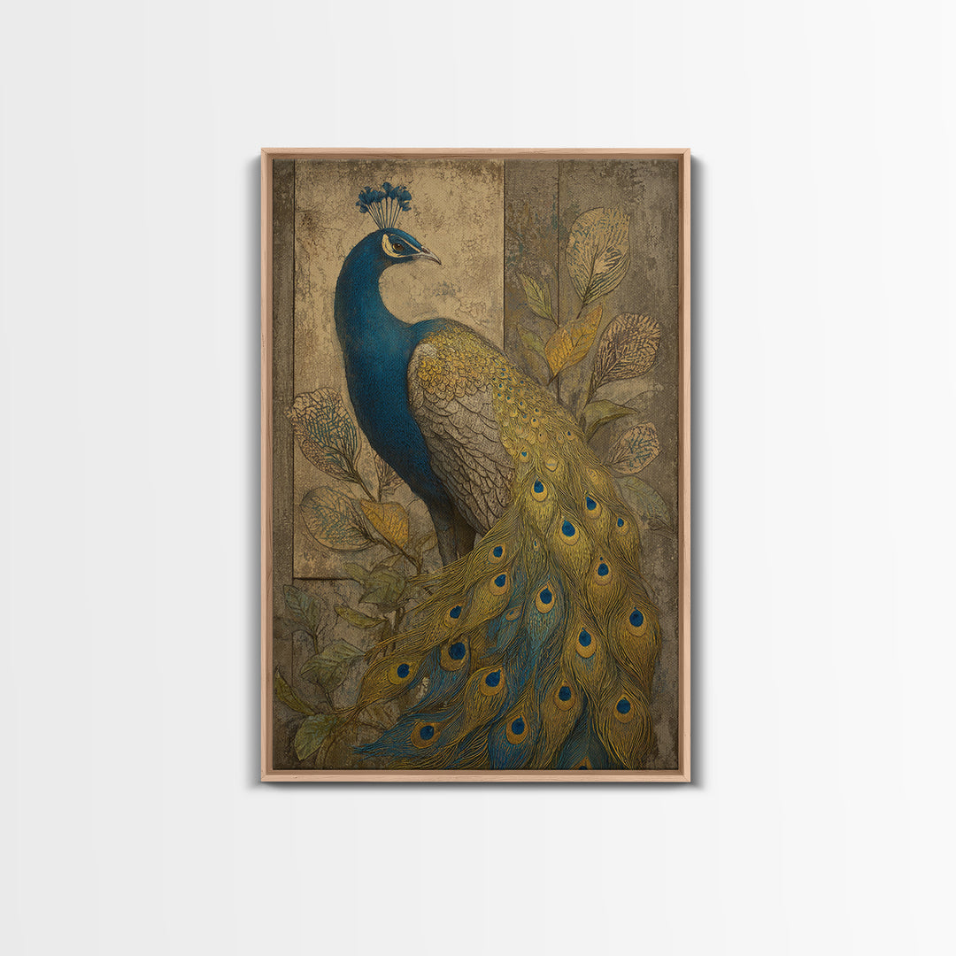 Dramatic Peacock with Oversized Feather Pattern Canvas Print, Maximalist Art, Gallery Decor, Living Room Decor, Maximal, MAX-2x3-16