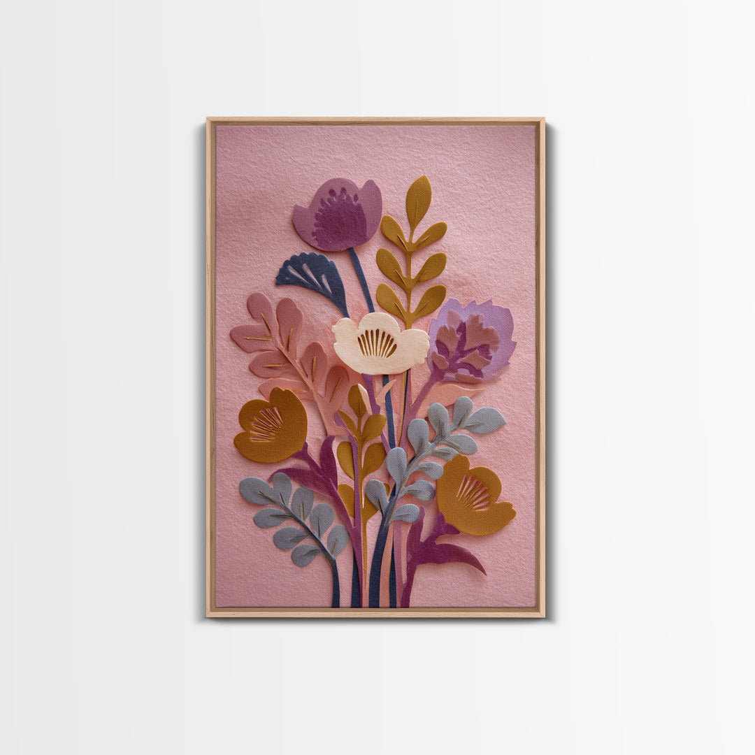 Matisse Inspired Cutouts with Vivid Floral Motifs Framed Canvas Print, Maximalist Art, Home Decor, Living Room Decor, Maximal, MAX-2x3-18