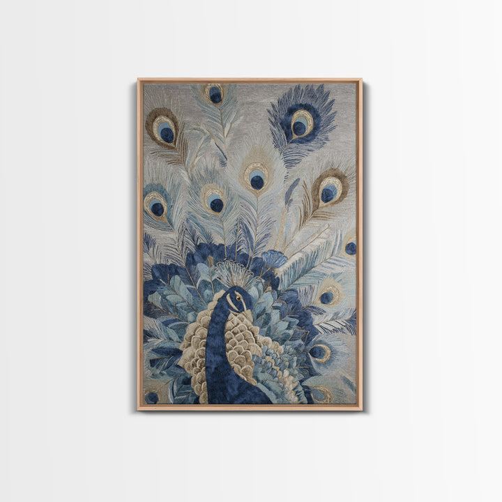 Dramatic Peacock with Oversized Feather Pattern Canvas Print, Maximalist Art, Contemporary Art, Living Room Decor, Maximal, MAX-2x3-40