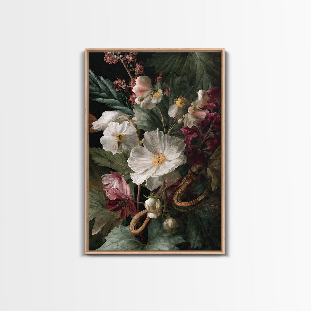 Highly Patterned Snake and Flower Composition Canvas Print, Maximalist Art, Living Room Decor, Oil Painting, Maximal, MAX-2x3-45