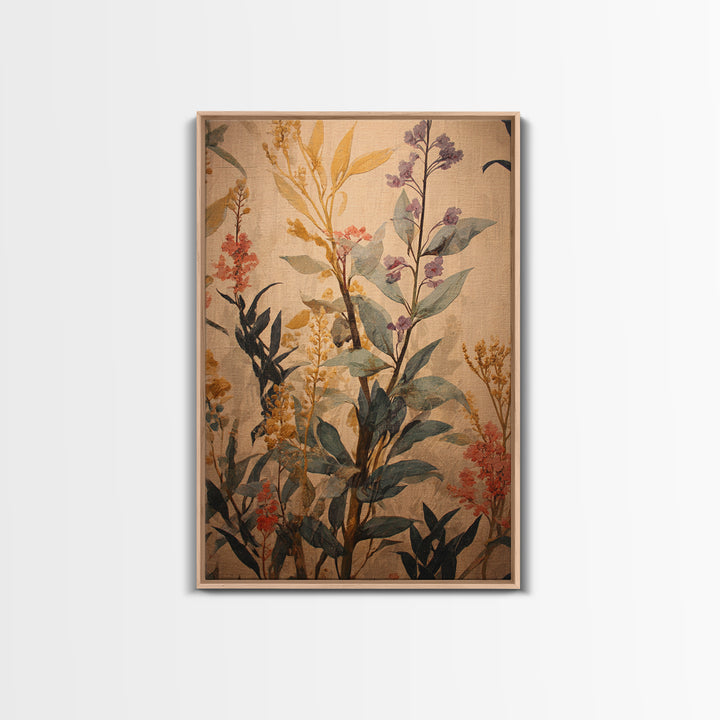 Crowded Botanical Tapestry Framed Canvas Print, Maximalist Art, Modern Art, Living Room Decor, Oil Painting, Maximal, MAX-2x3-87