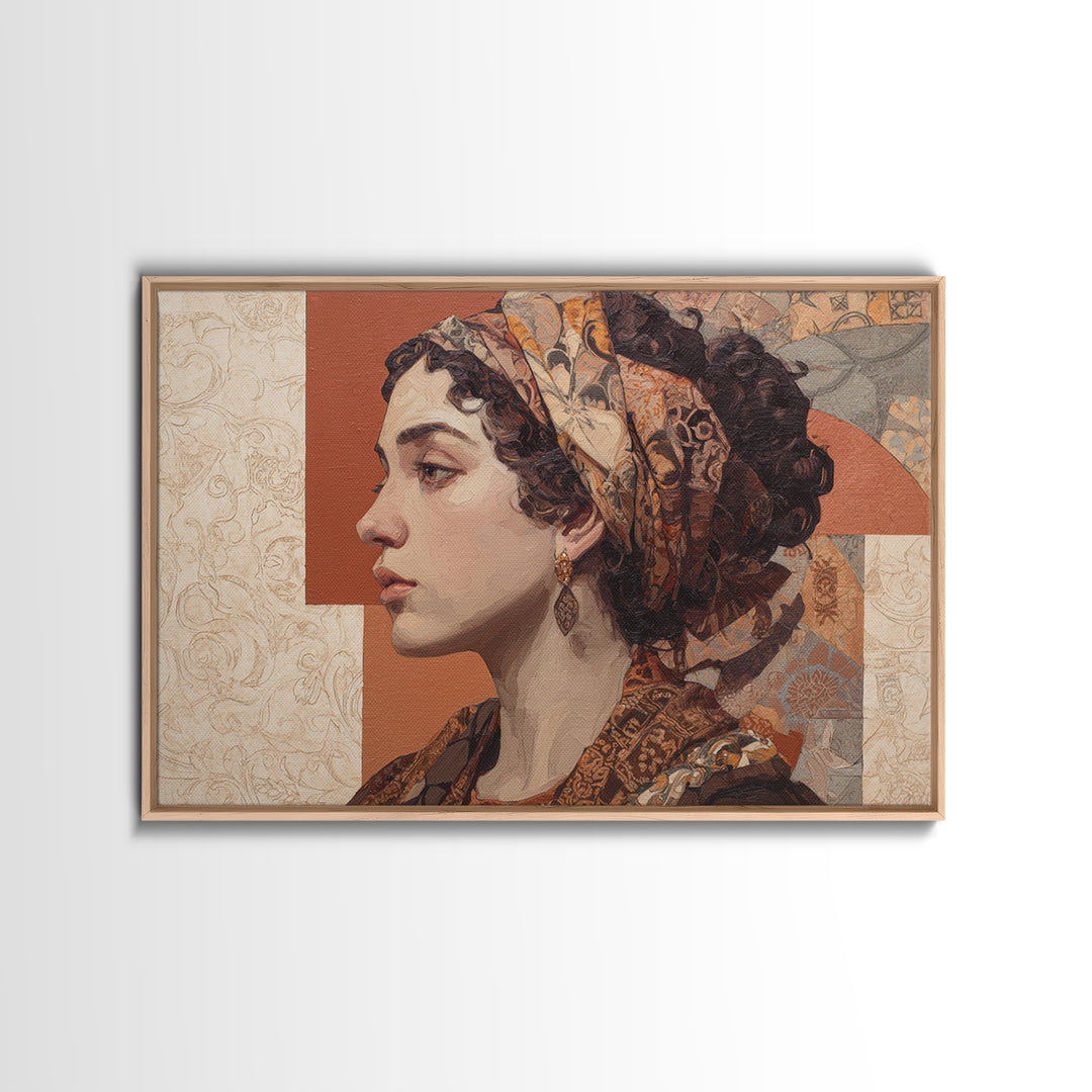 Ornate Portrait with Layered Textiles and Jewels Canvas Print, Maximalist Art, Unique Wall Art, Living Room Decor, Maximal, MAX-3x2-8