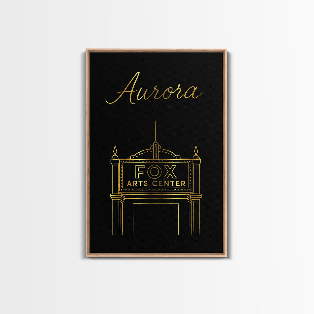 Aurora Travel Poster, Canvas Print, Gold Outline Poster Art, Aurora City Art, City Travel Prints, Home Office Decor, City Art Print