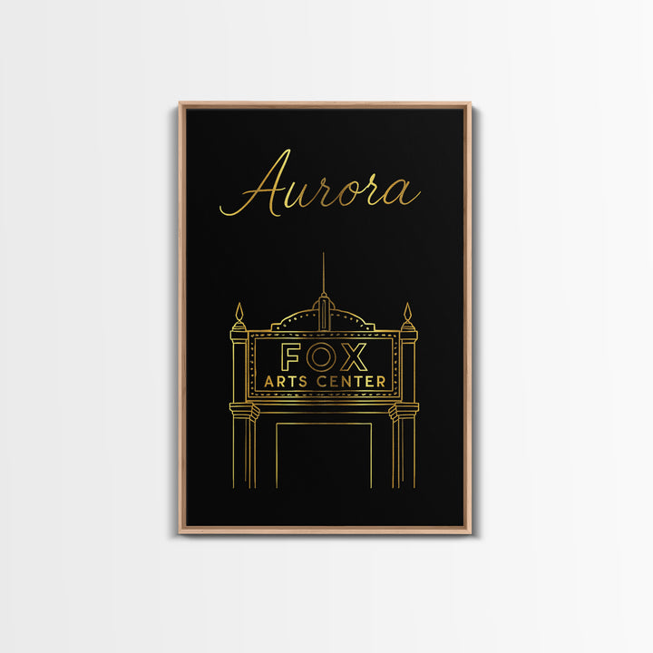 Aurora Travel Poster, Canvas Print, Gold Outline Poster Art, Aurora City Art, City Travel Prints, Home Office Decor, City Art Print
