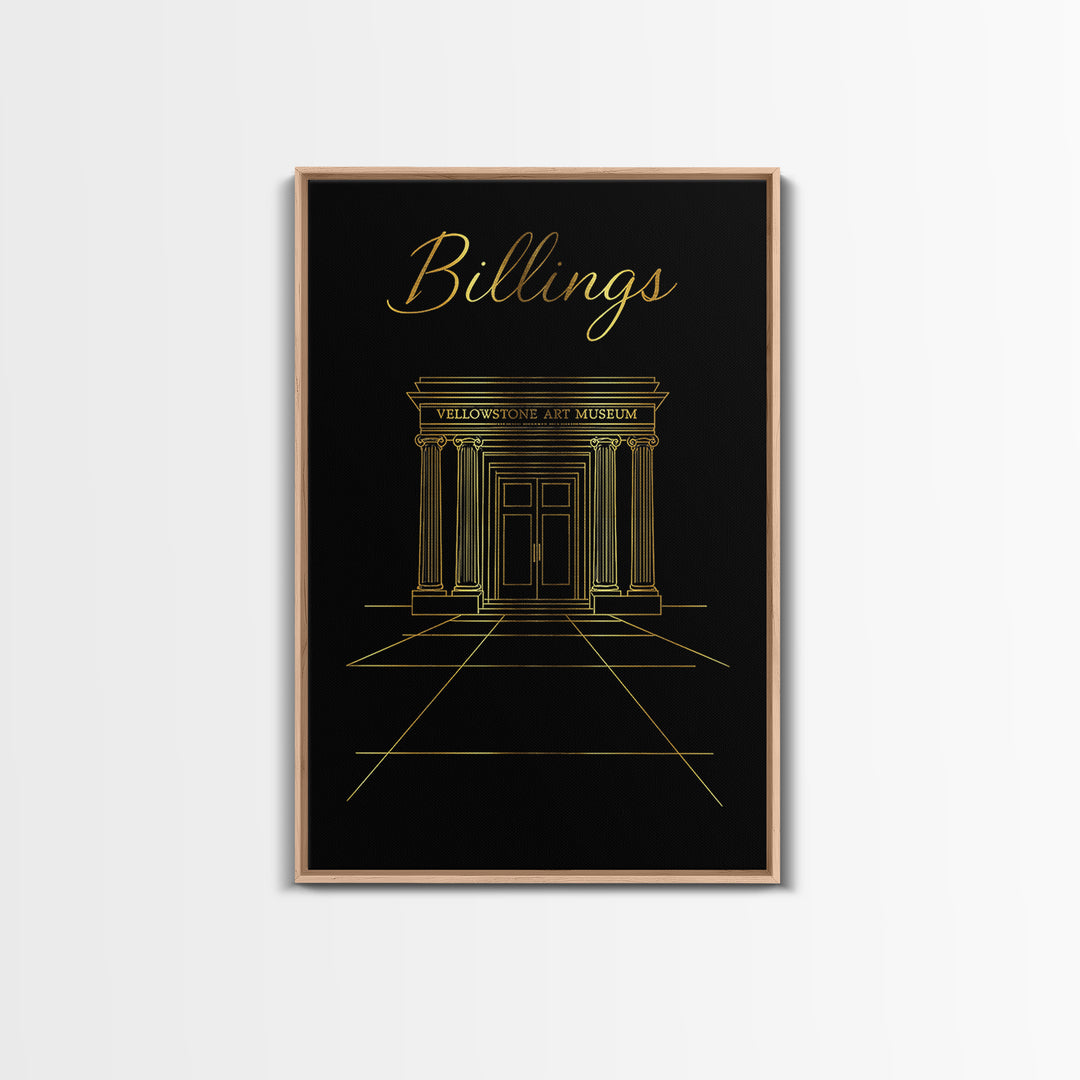 Billings Travel Poster, Framed Canvas Print, Dark Minimalist Wall Art, Billings City Art, Travel Wall Art, Vintage City Art, City Poster