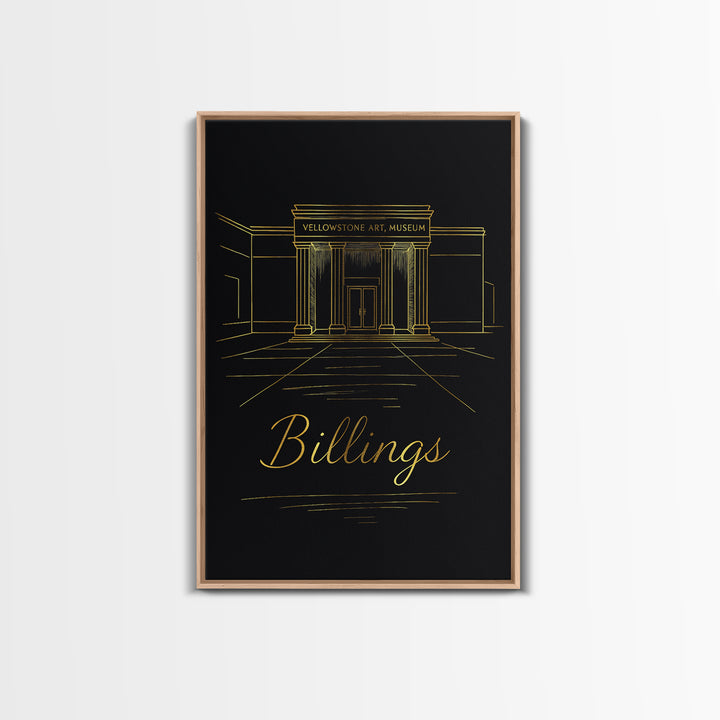 Billings Travel Poster, Framed Canvas Print, Black Gold Minimalist Art, Billings Wall Art, Retro Travel Print, Vintage City Art