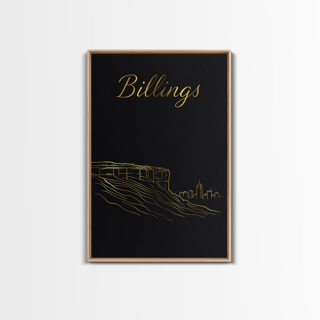 Billings Travel Poster, Canvas Print, Dark Minimalist Wall Art, Billings Wall Art, Vintage City Poster, Vintage Travel Art, Travel Gift