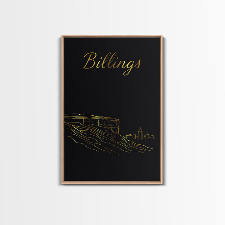 Billings Travel Poster, Canvas Print, Dark Minimalist Wall Art, Billings Wall Art, Vintage City Poster, Vintage Travel Art, Travel Gift