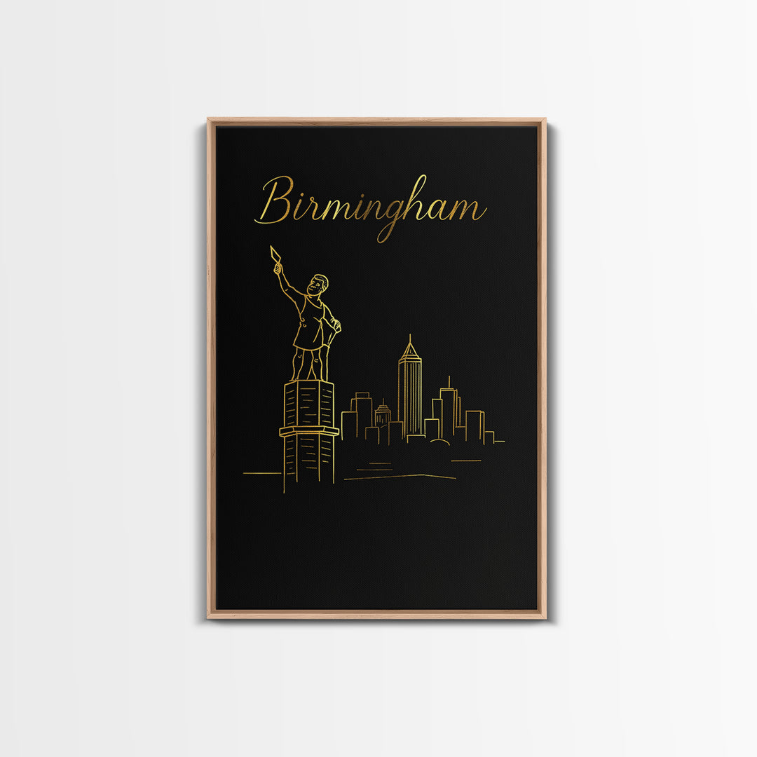Birmingham Alabama Travel Poster, Canvas Print, Black Gold Minimalist Art, Birmingham Wall Art, Vintage Travel Art, Living Room Wall Art
