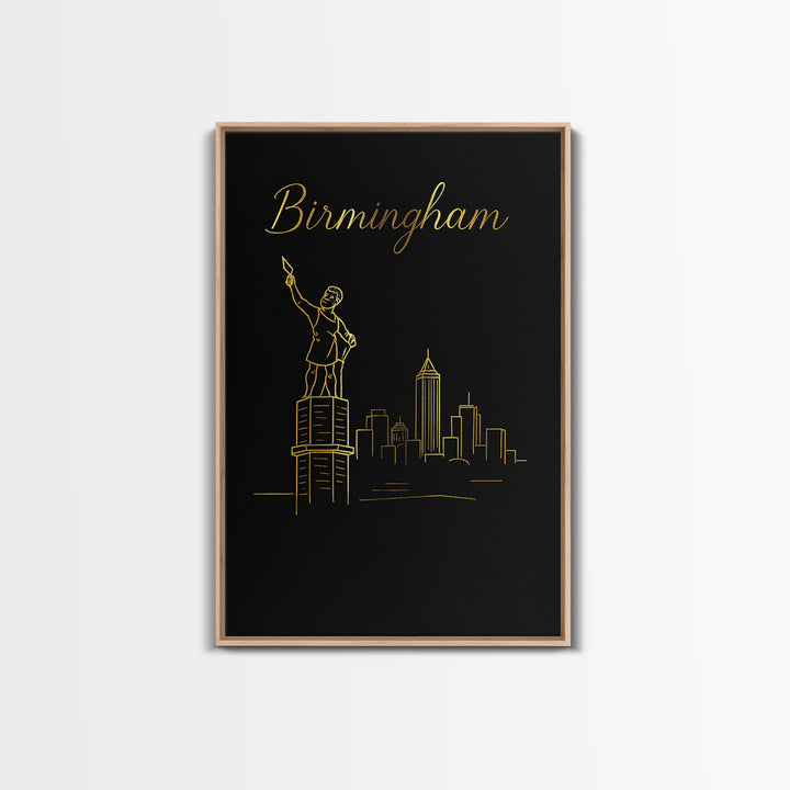 Birmingham Alabama Travel Poster, Canvas Print, Black Gold Minimalist Art, Birmingham Wall Art, Vintage Travel Art, Living Room Wall Art