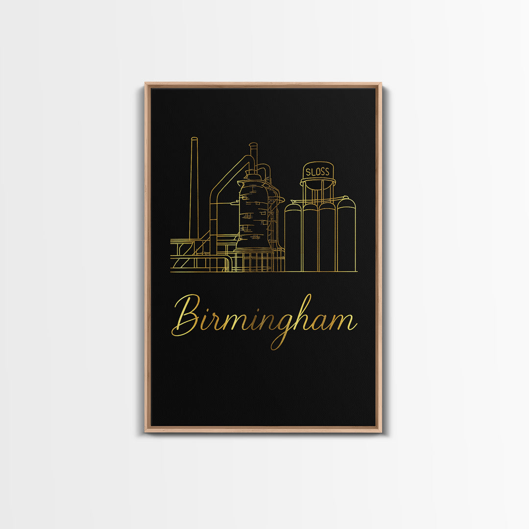 Birmingham Travel Poster, Canvas Print, Minimalist Gold Line Art, Birmingham Travel Art, Fine Art Print, Travel Art Print, City Art Print