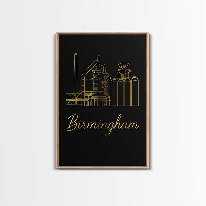 Birmingham Travel Poster, Canvas Print, Minimalist Gold Line Art, Birmingham Travel Art, Fine Art Print, Travel Art Print, City Art Print