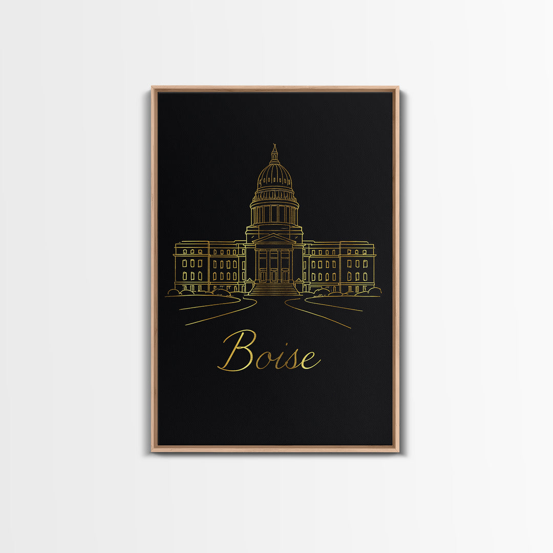 Boise Idaho Travel Poster, Canvas Print, Minimalist Gold Line Art, Boise Travel Art, Wall Art, Mid Century Wall Art, Wanderlust Decor