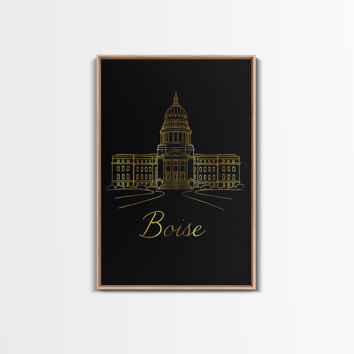 Boise Idaho Travel Poster, Canvas Print, Minimalist Gold Line Art, Boise Travel Art, Wall Art, Mid Century Wall Art, Wanderlust Decor