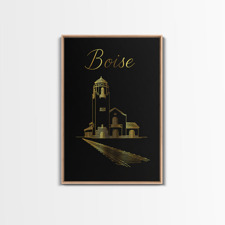 Boise Travel Poster, Canvas Print, Gold Outline Poster Art, Boise Poster Print, City Travel Prints, Travel Wall Art, City Illustration