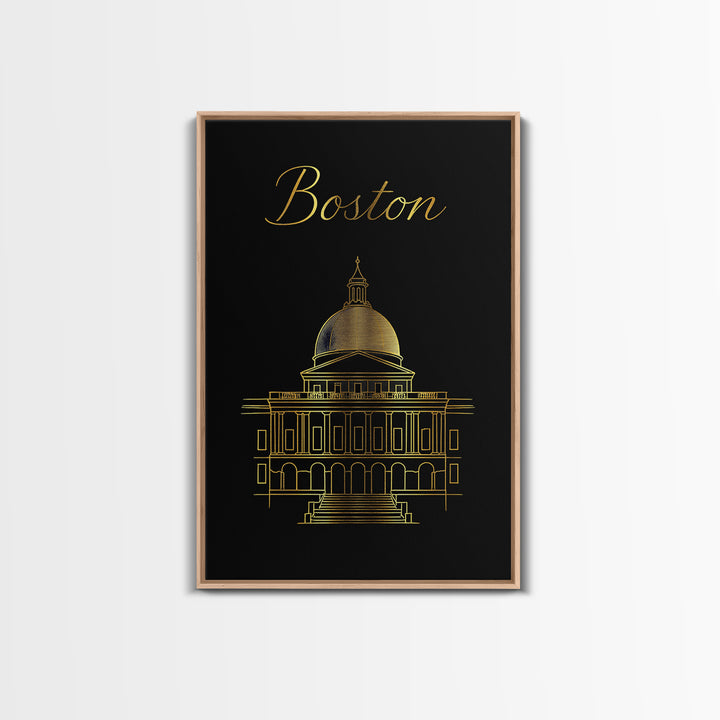Boston Massachusetts Travel Poster, Canvas Print, Minimalist Gold Line Art, Boston City Art, Fine Art Print, Wall Art, Travel Gift