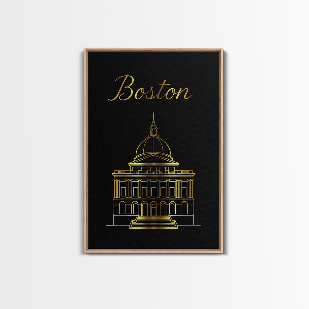 Boston Travel Poster, Canvas Print, Dark Minimalist Wall Art, Boston Art Print, City Illustration, Mid Century Wall Art, Gift For Travelers
