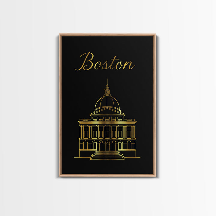 Boston Travel Poster, Canvas Print, Dark Minimalist Wall Art, Boston Art Print, City Illustration, Mid Century Wall Art, Gift For Travelers