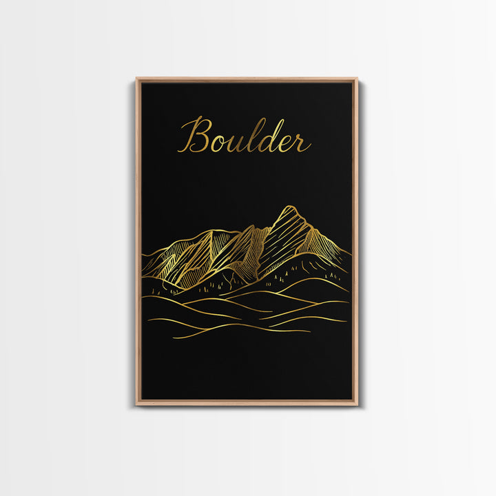 Boulder Travel Poster, Canvas Print, Gold Outline Poster Art, Boulder Art Print, Travel Wall Decor, Home Office Decor, Eclectic Wall Decor