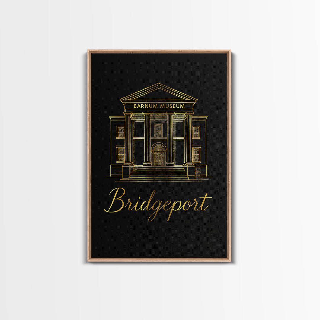 Bridgeport Travel Poster, Framed Canvas Print, Gold Outline Poster Art, Bridgeport Art Print, Mid Century Wall Art, Vintage City Art